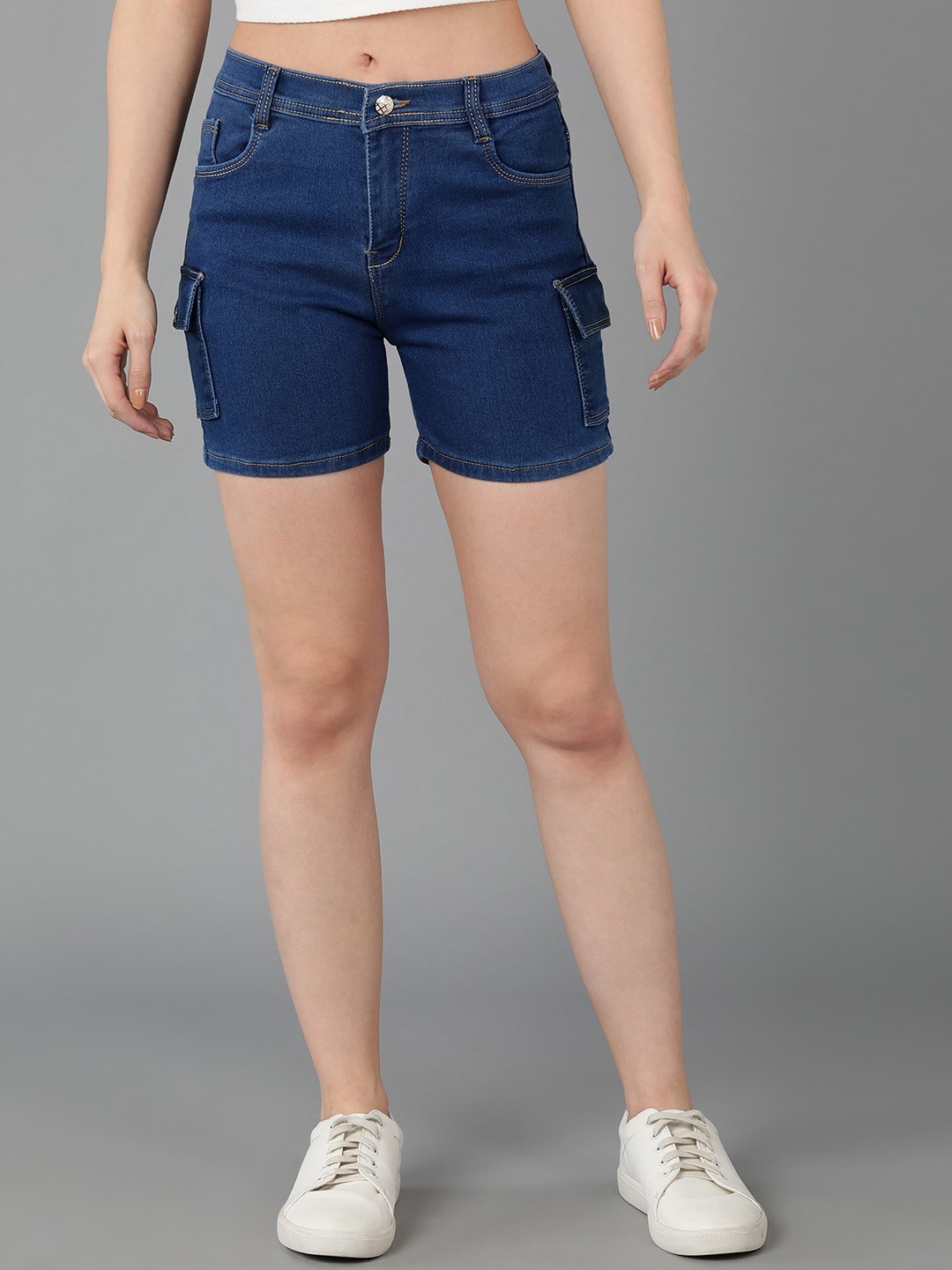 

F2M Women Blue Slim Fit High-Rise Denim Shorts with e-Dry Technology