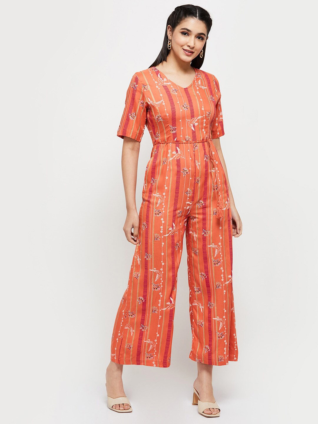 

max Women Printed Basic Jumpsuit, Orange