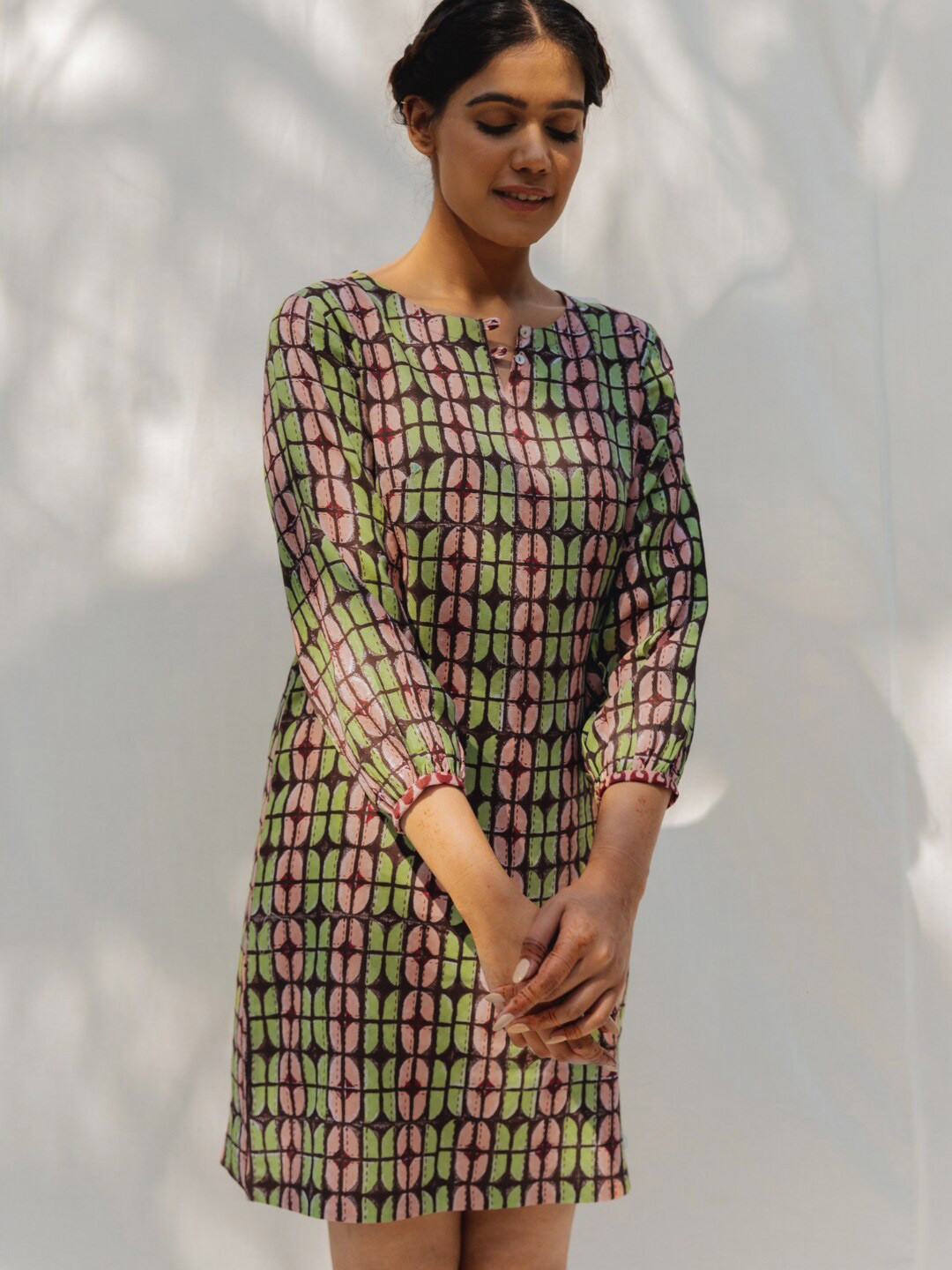 

MYAARA Printed Cotton Sheath Dress, Brown