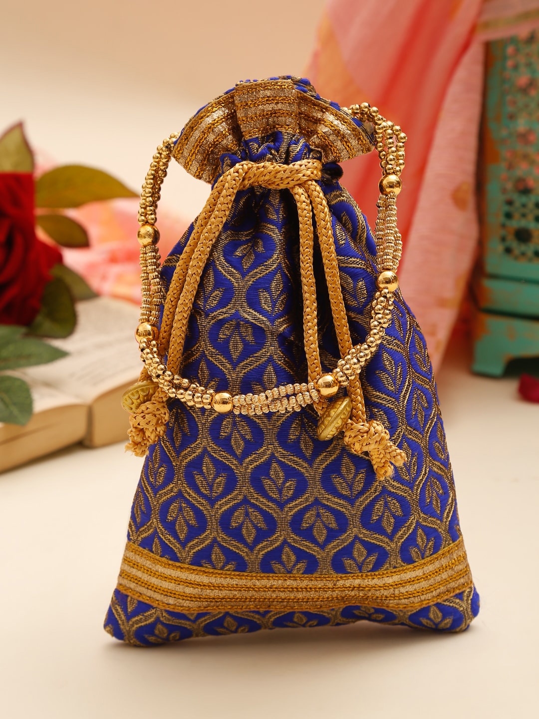 

GLAM STORY Blue Printed Potli Clutch