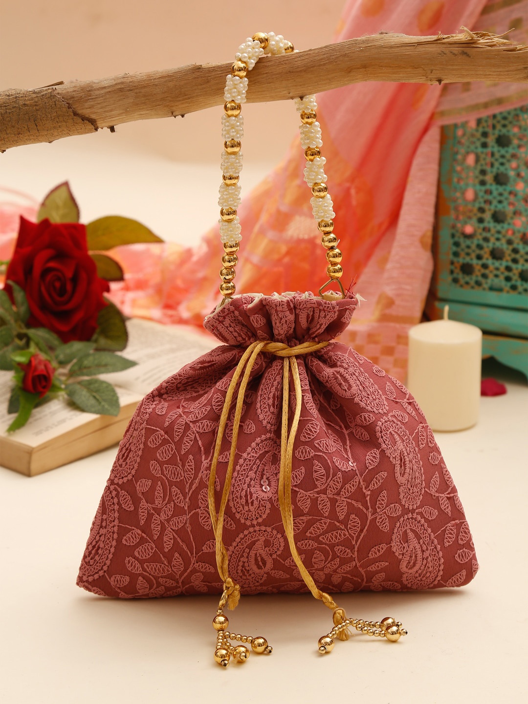 

GLAM STORY Red Structured Handheld Bag with Bow Detail
