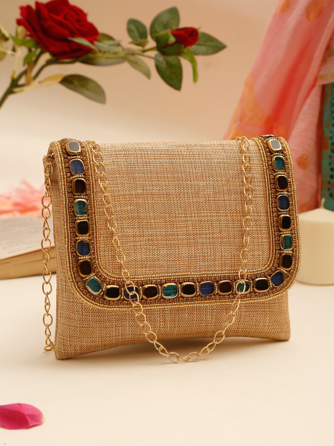 

GLAM STORY Textured Structured Shoulder Bag, Beige