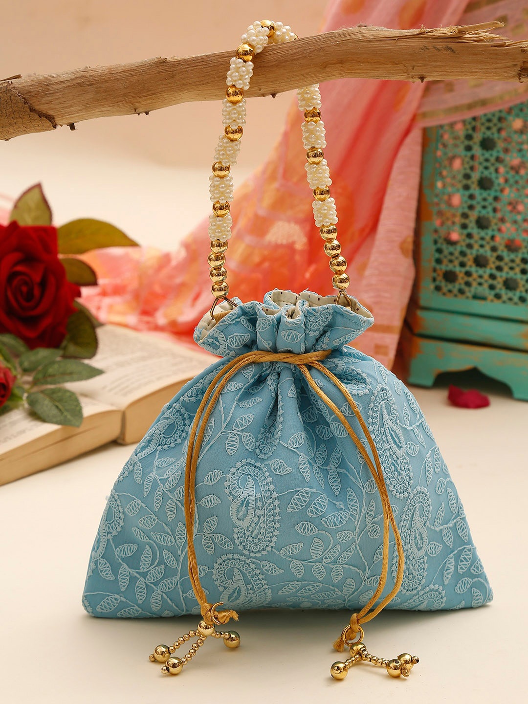 

GLAM STORY Bucket Handheld Bag with Tasselled, Blue