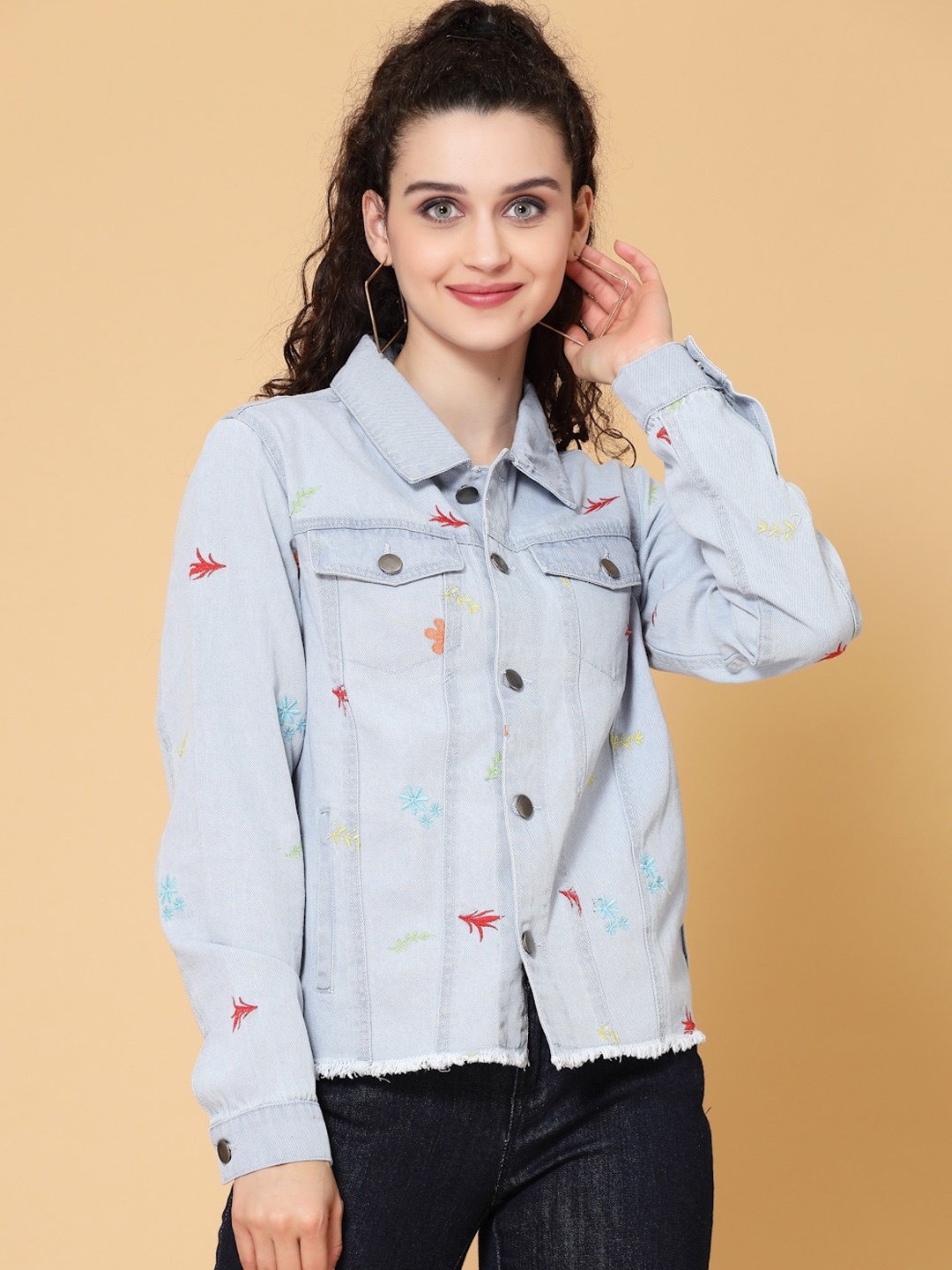 

HOUSE OF KKARMA Women Washed Denim Jacket, Blue