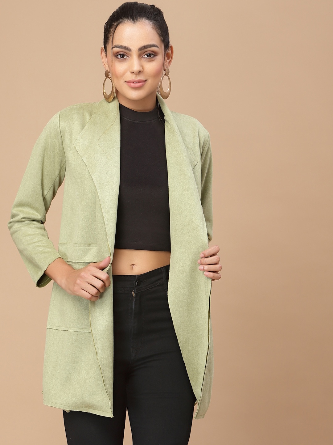 

HOUSE OF KKARMA Women Longline Open Front Jacket, Lime green