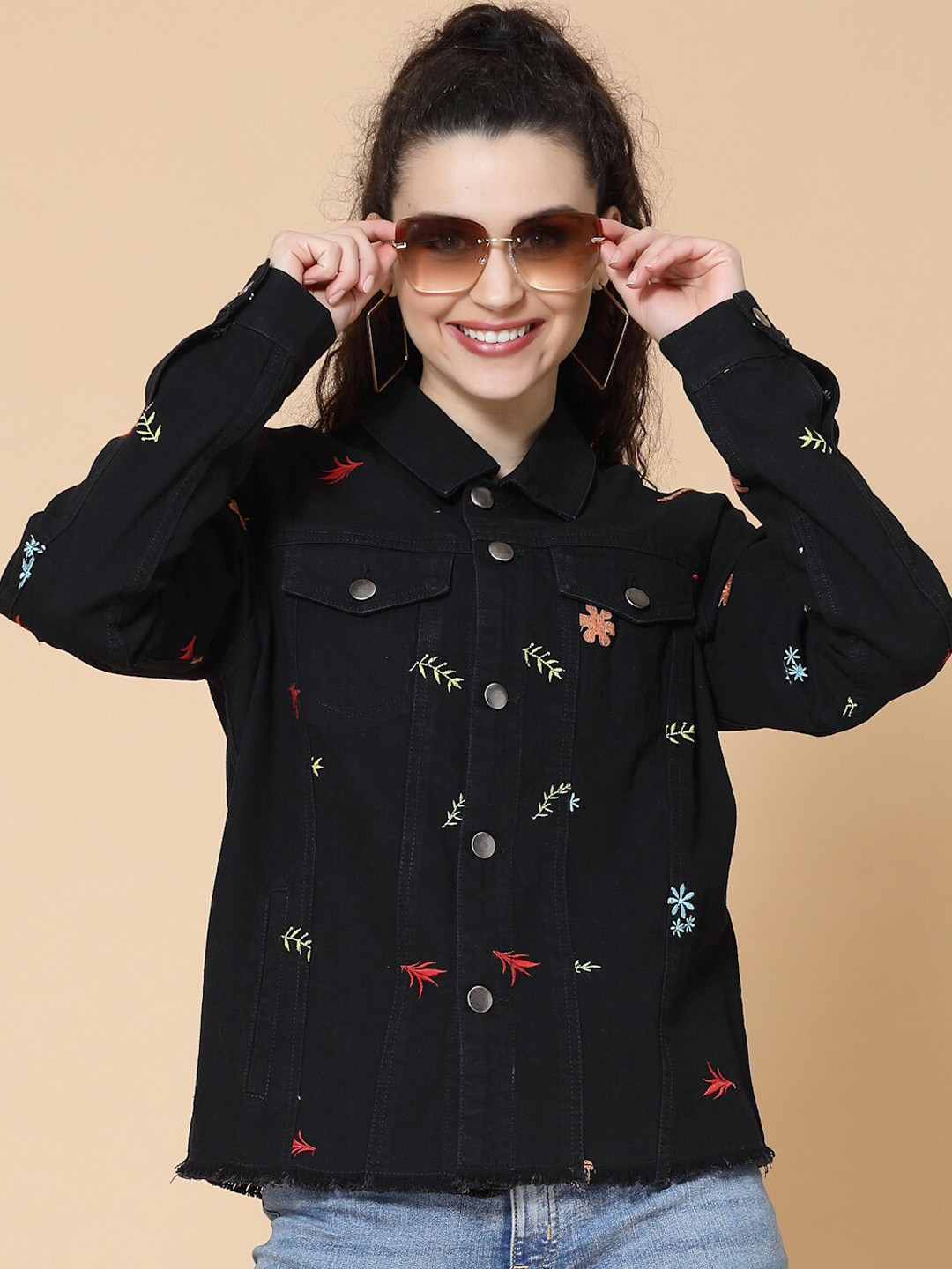 

HOUSE OF KKARMA Women Black Floral Tailored Jacket