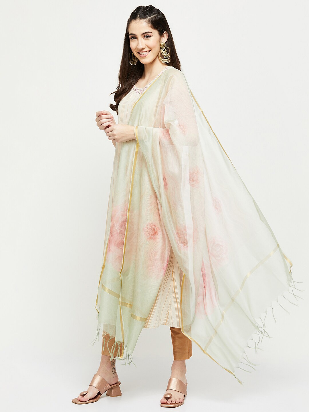 

max Printed Dupatta with Zari, Green