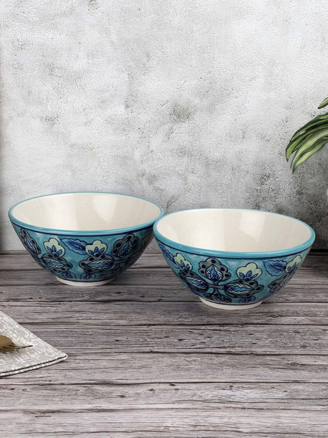 

VarEesha Vrinda Set of 2 Green Floral Printed Ceramic Serving Bowls 850 ml Each