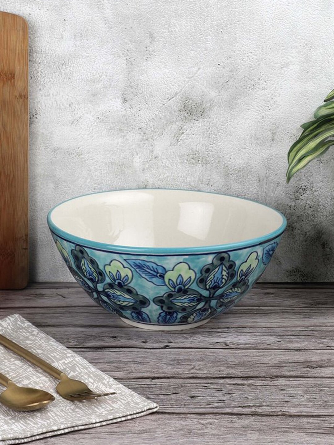 

VarEesha Vrinda Green Floral Print Ceramic Large Serving Bowl 1.5 Ltrs
