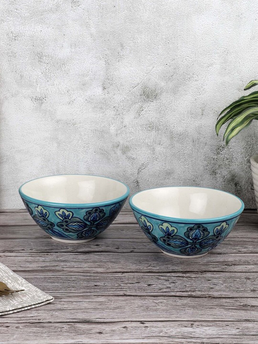 

VarEesha Vrinda Set of 2 Green Printed Ceramic Small Serving Bowls 500 ml