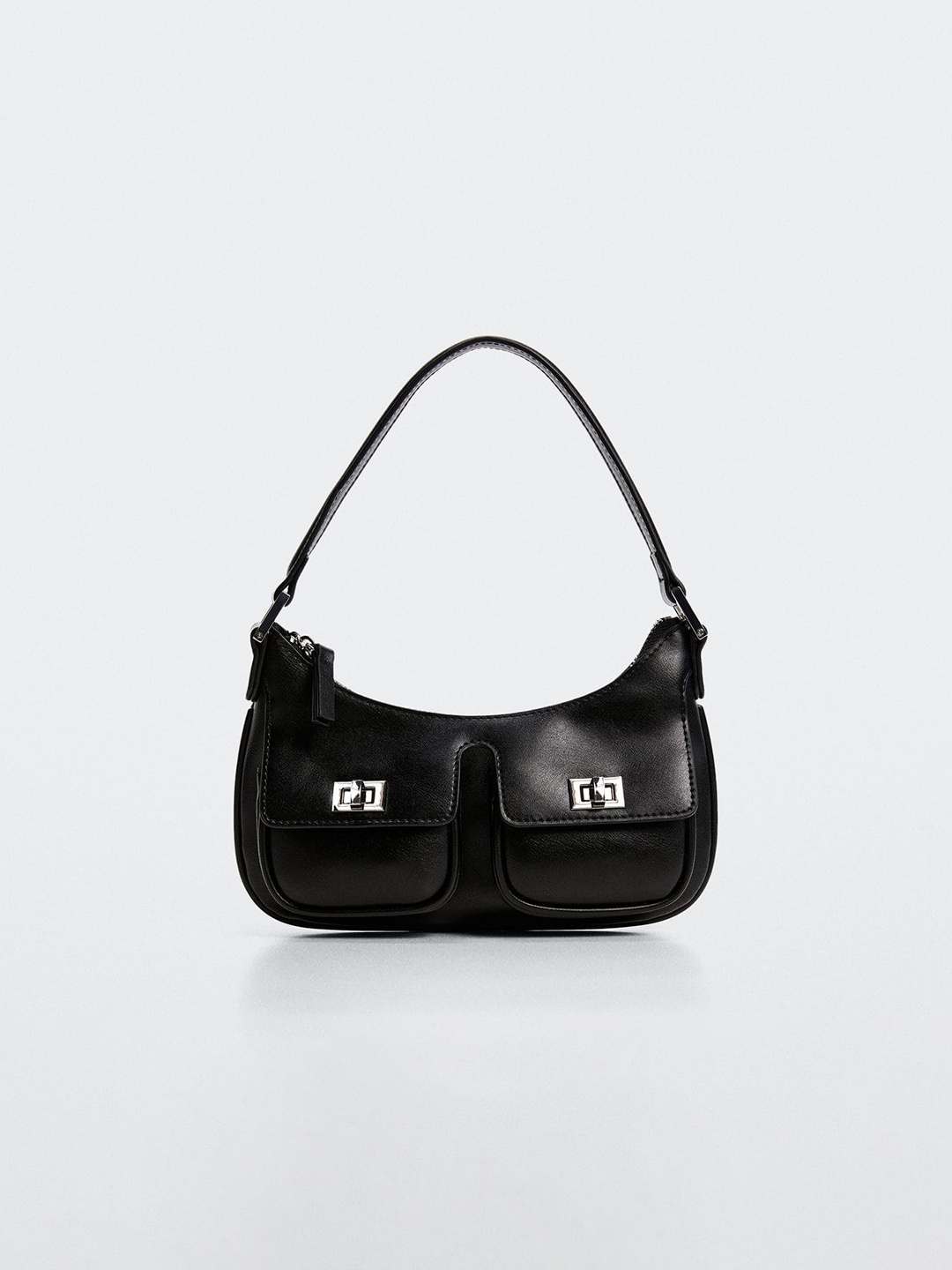 

MANGO Handheld Bag with External Pockets, Black