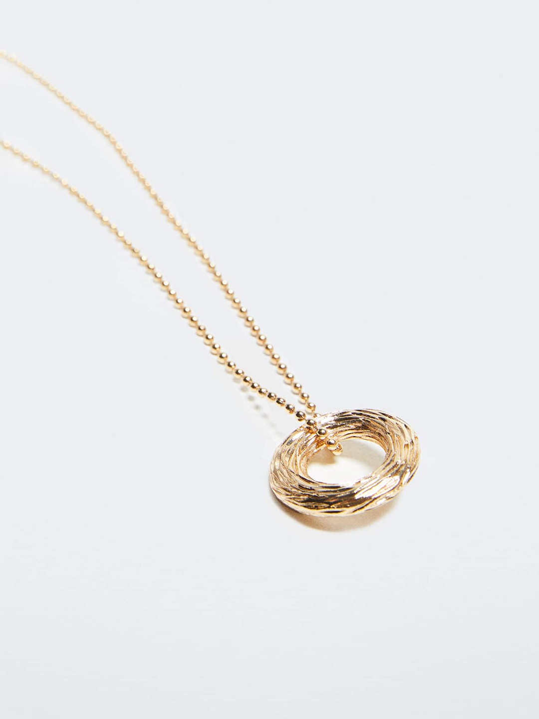 

MANGO Beaded Necklace with Circular Textured Pendant, Gold