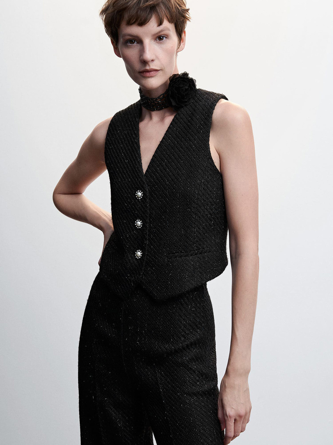 

MANGO Sustainable Bling Waistcoat, Black