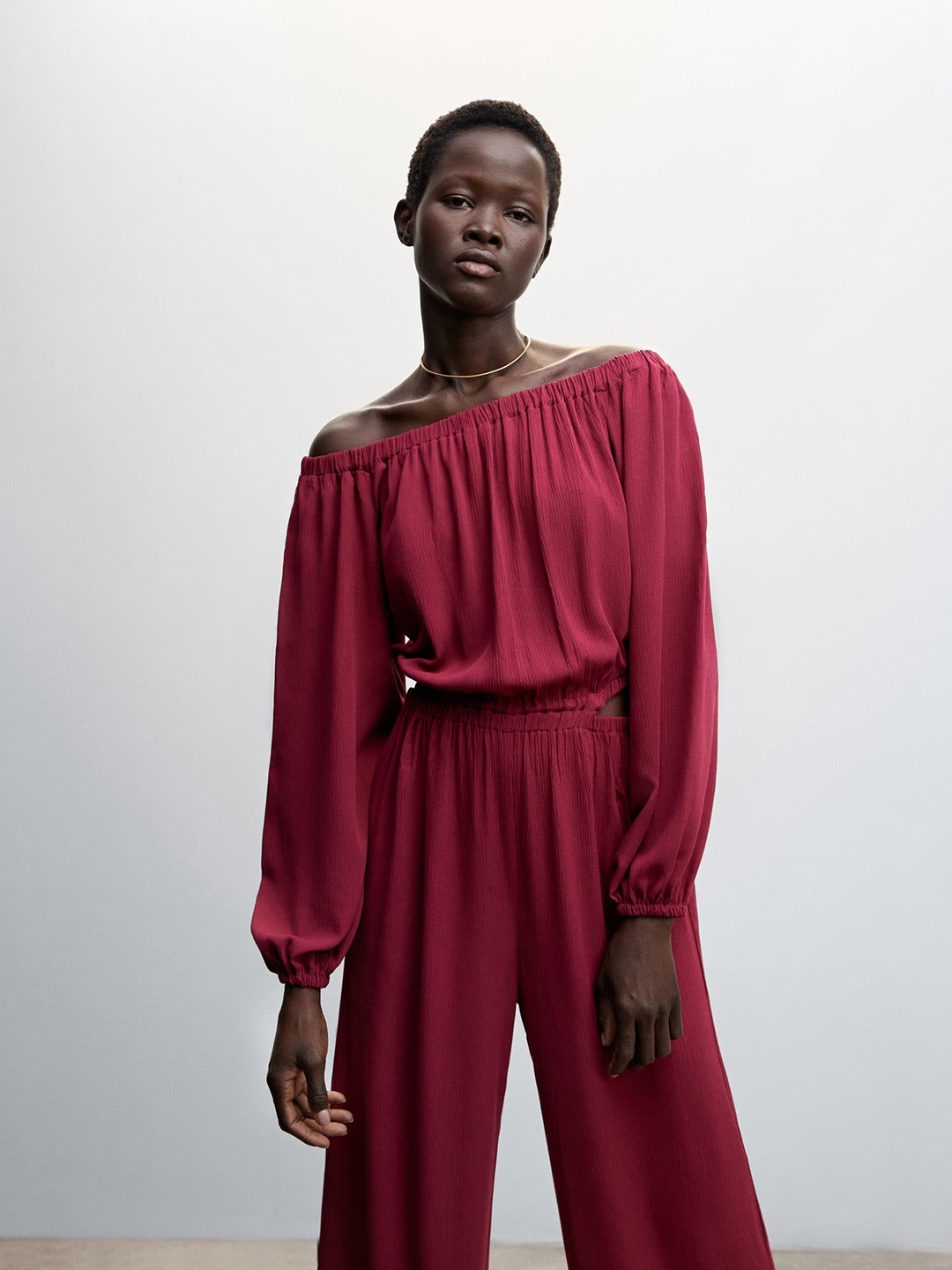 

MANGO Sustainable Off-Shoulder Basic Jumpsuit, Pink