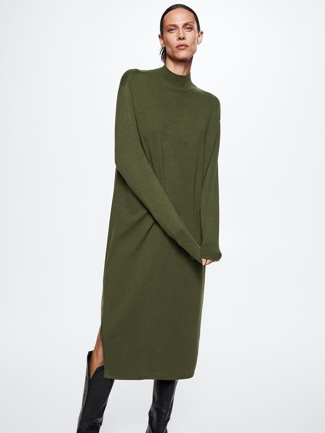 

MANGO Midi Sweater Dress, Olive