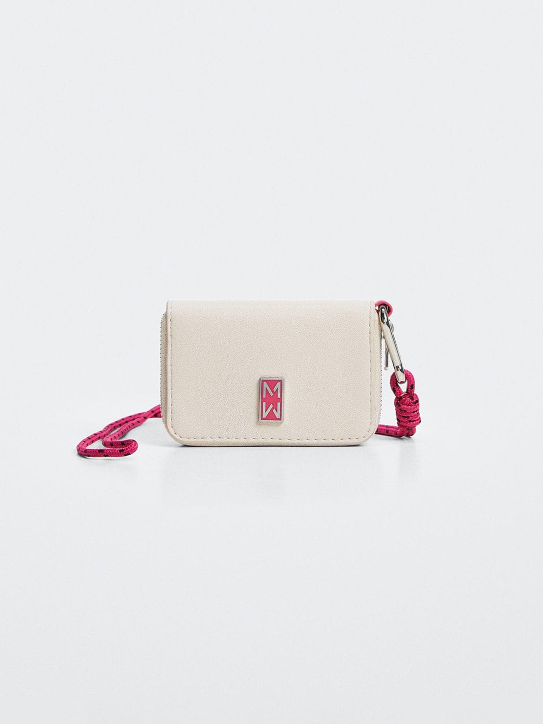 

MANGO Women Brand Logo Detail Zip Around Wallet with Wrist Loop, Beige