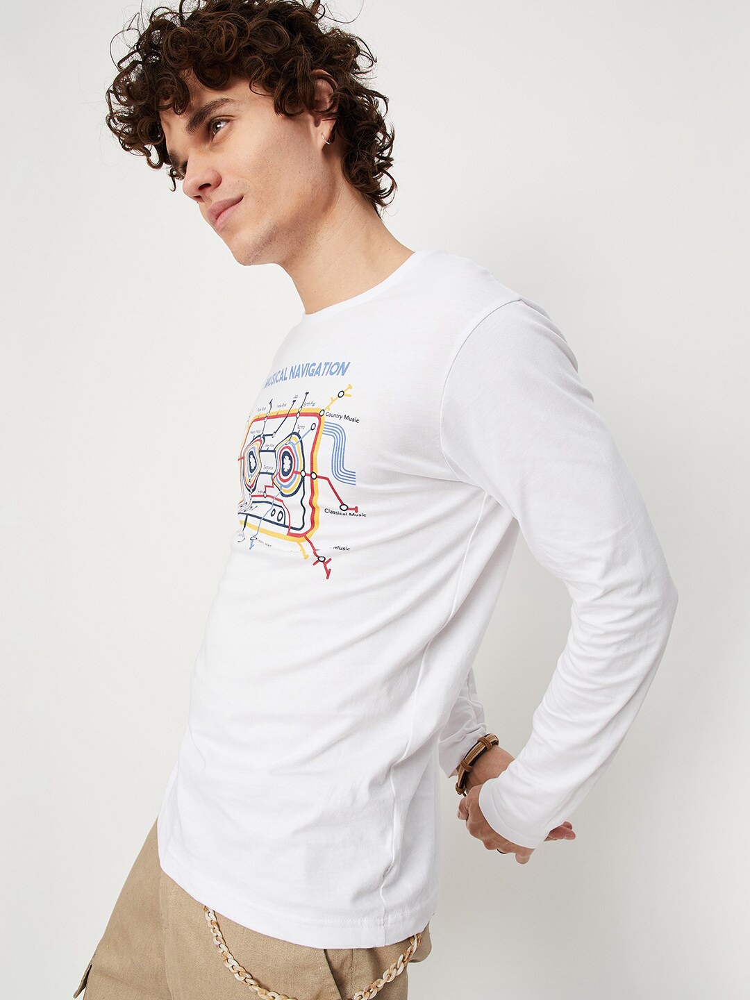 

max Men White Printed Cotton T-shirt