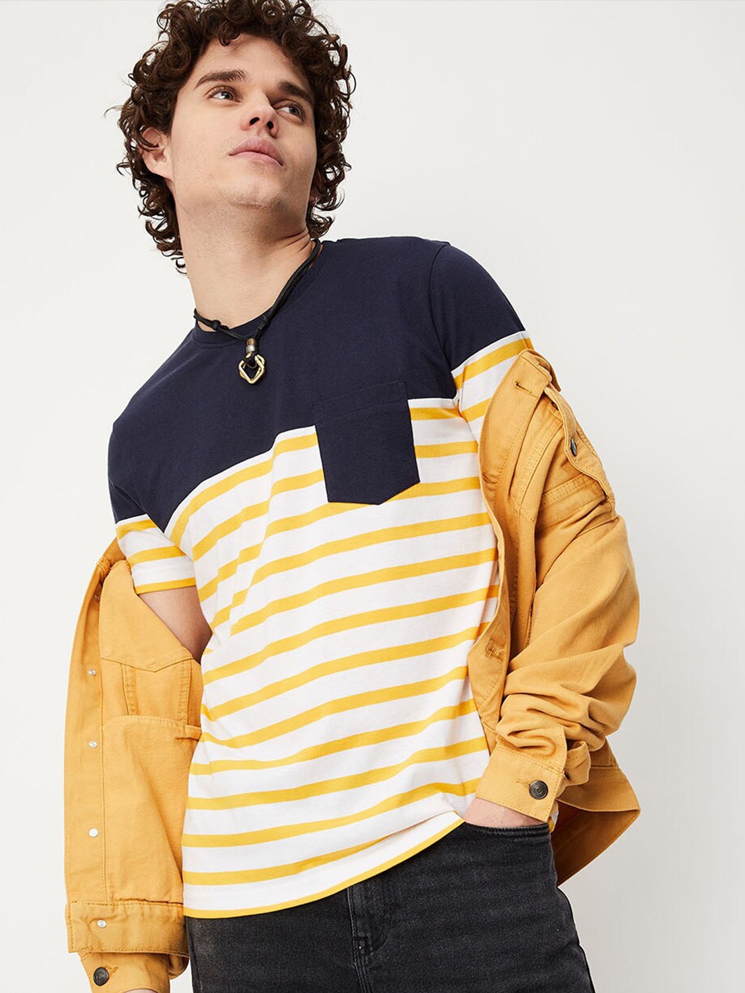 

max Men Blue Printed Cotton T-shirt