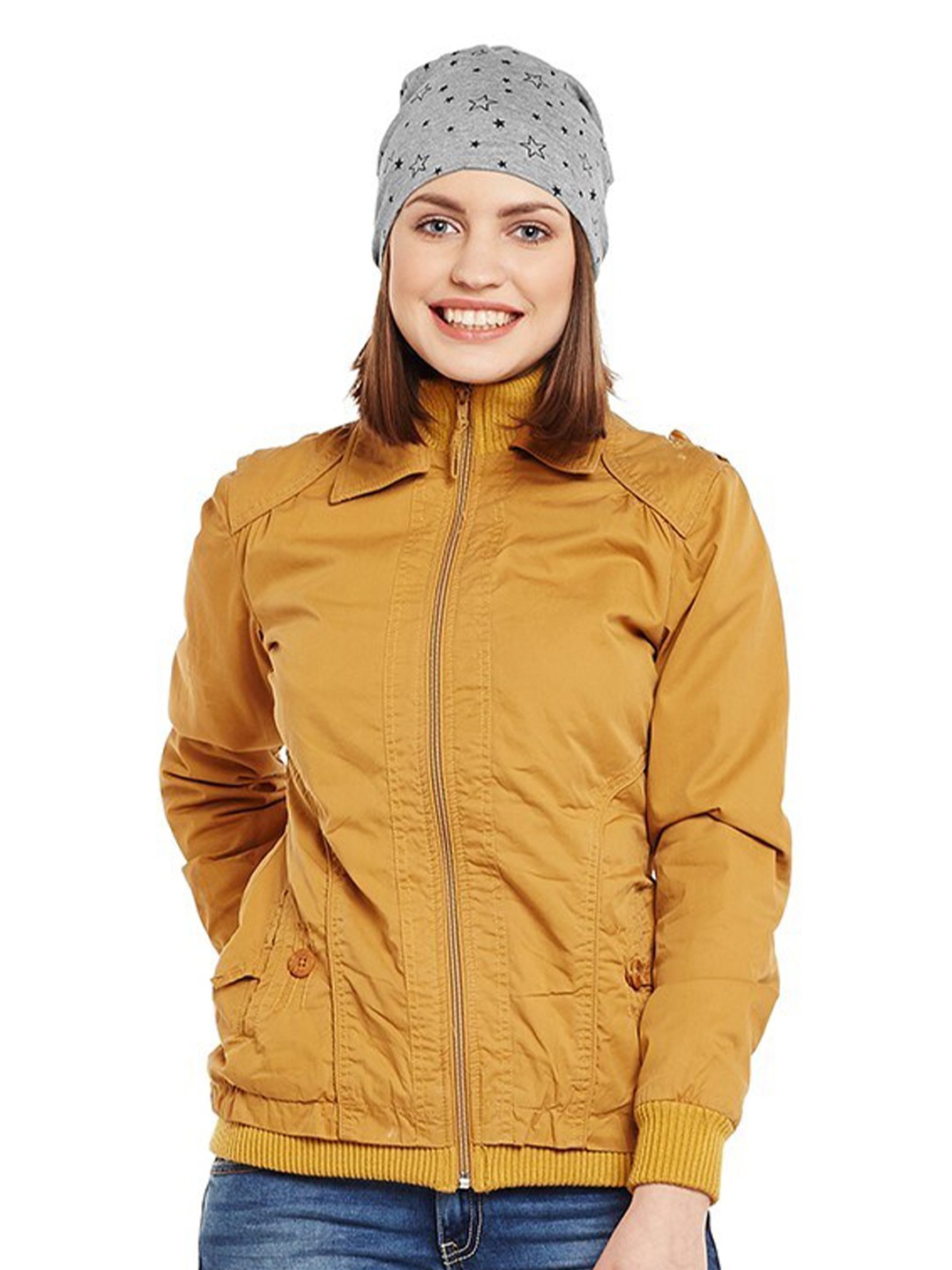 

MACK JONNEY Women Printed Beanie, Grey melange