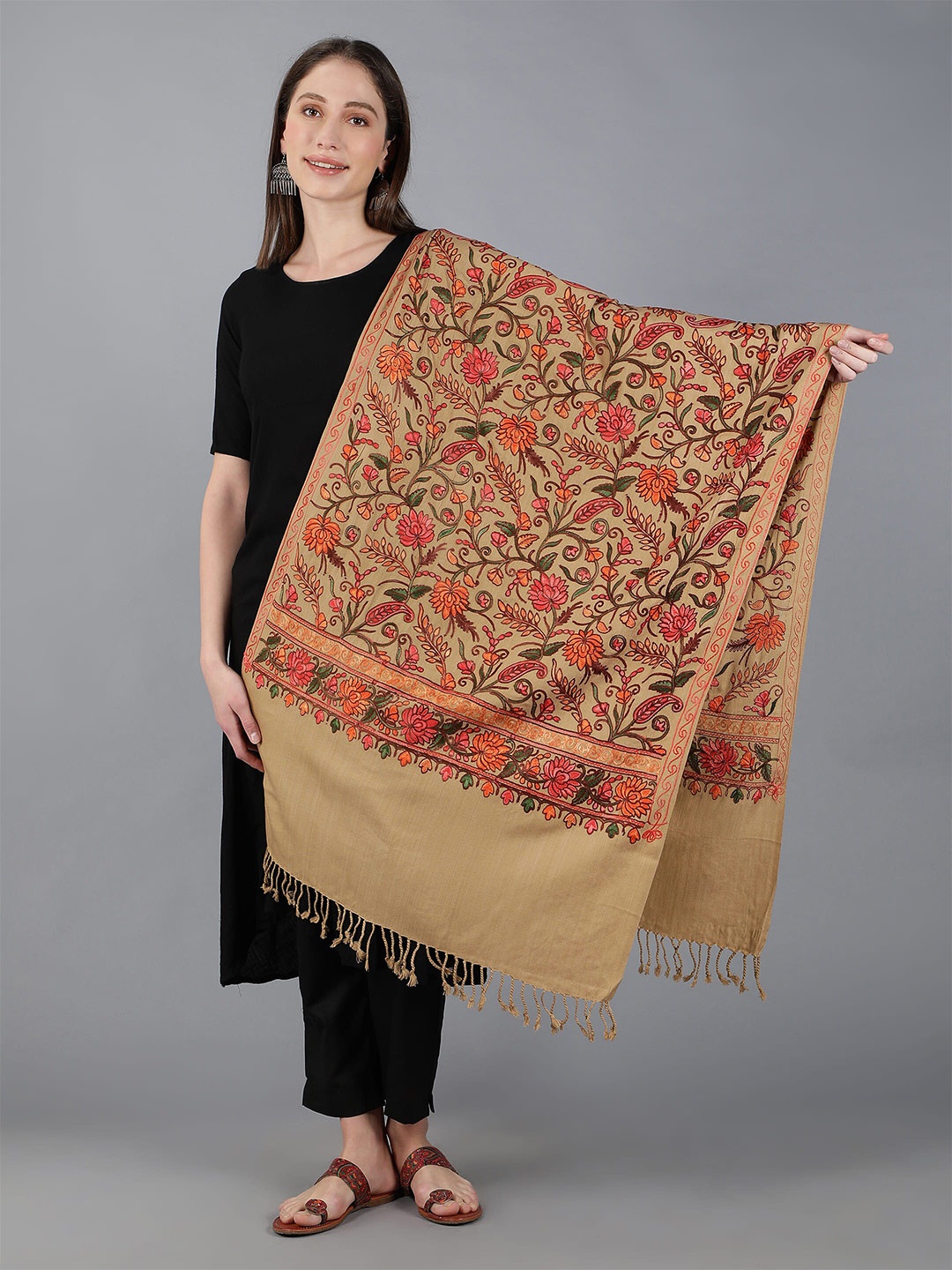 

Zamour Women Brown & Red Embroidered Stole