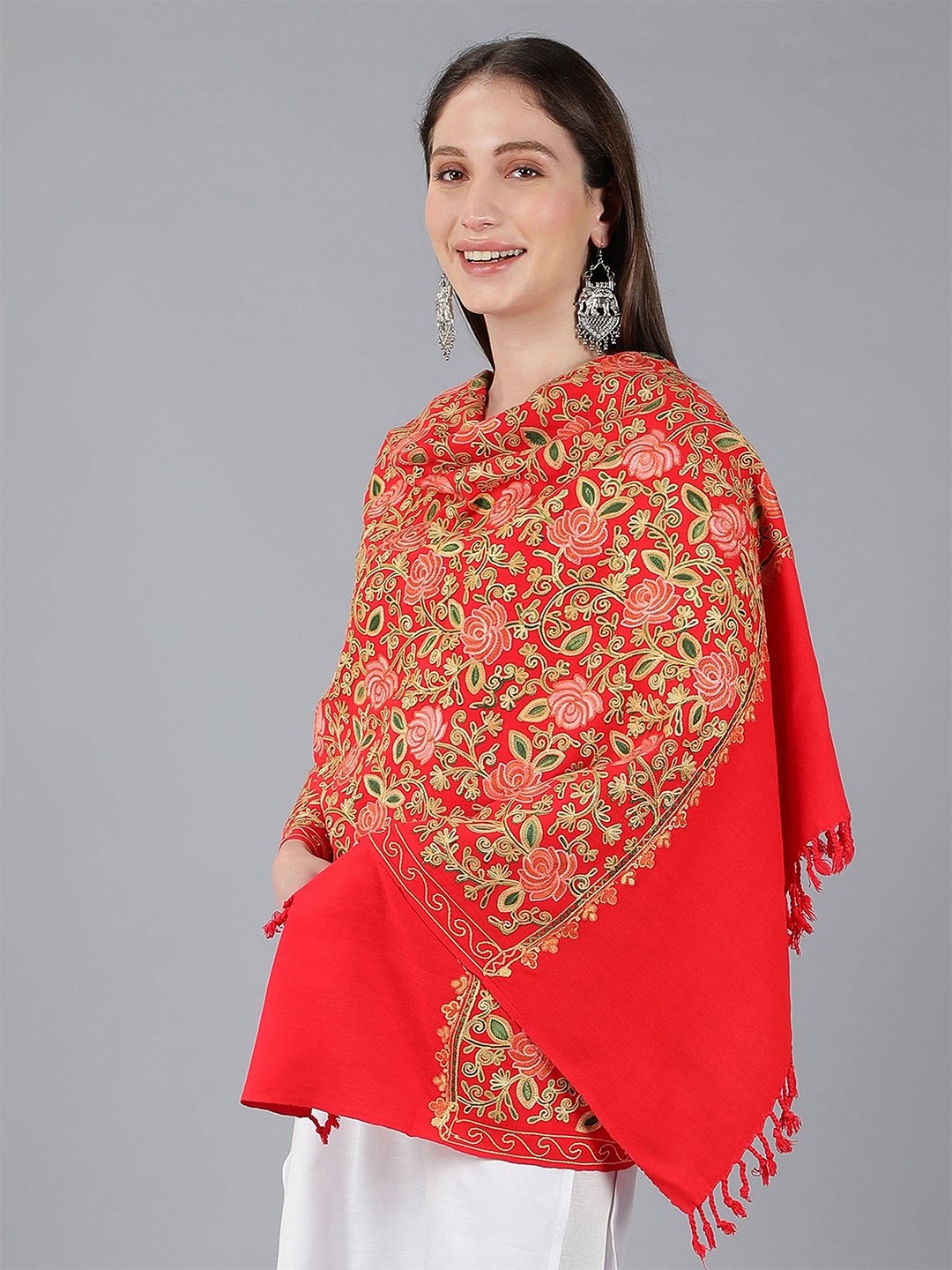 

Zamour Women Red & Pink Embroidered Stole