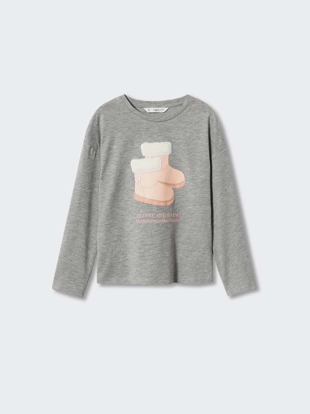 

Mango Kids Girls Printed T-shirt, Grey melange