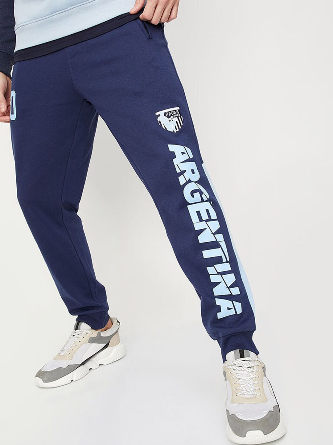 

max Men Printed Drawstring Joggers, Blue