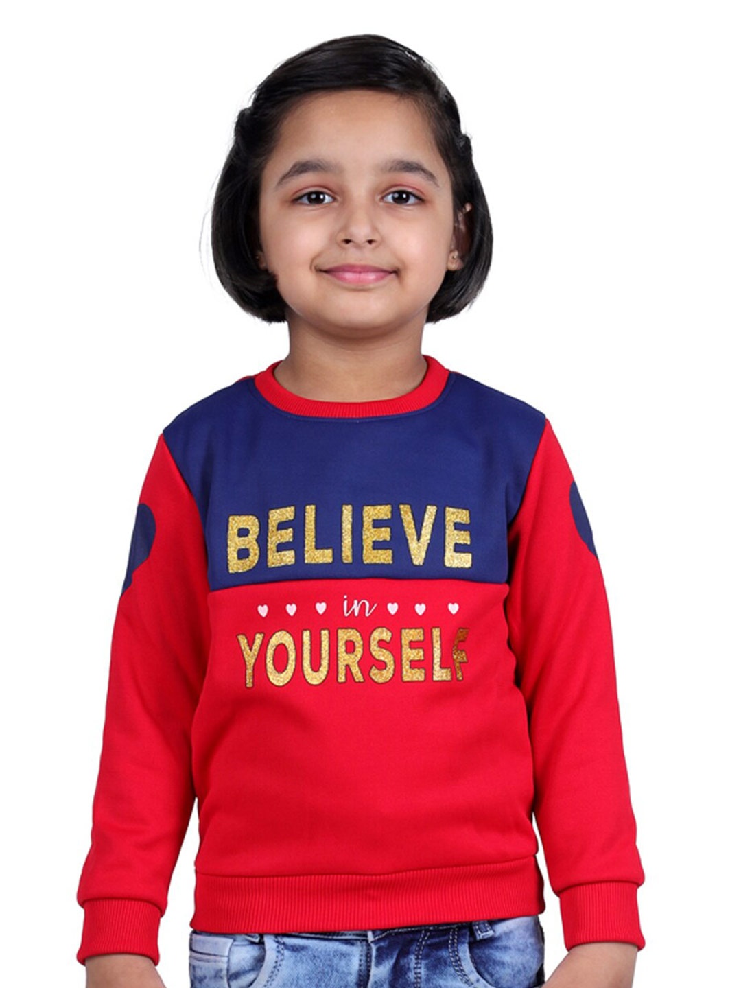

3PIN Girls Round Neck Printed Sweatshirt, Red