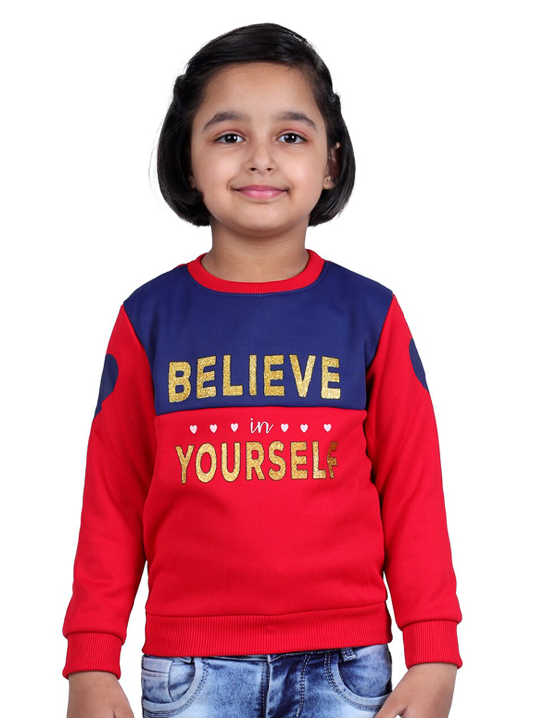 

3PIN Girls Round Neck Printed Sweatshirt, Red