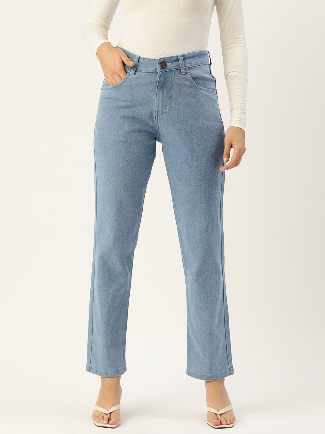 

PARIS HAMILTON Women Straight Fit High-Rise Stretchable Jeans, Blue