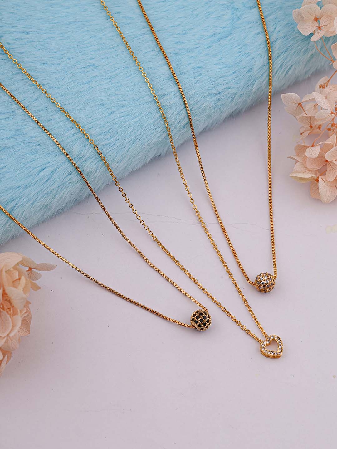

Brado Jewellery Set of 3 Gold-Plated AD Studded Pendant with Chains