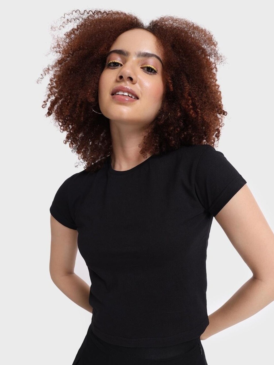 

Bewakoof Women Slim Fit Short Top, Black