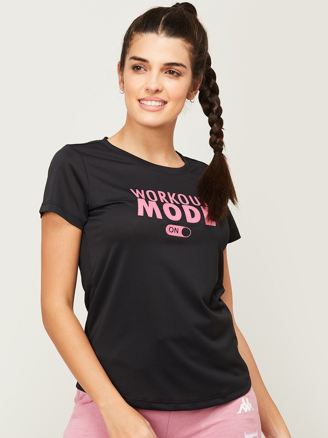

Kappa Women Black Typography Printed Cotton T-shirt