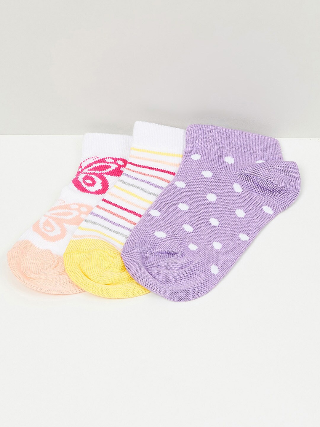 

max Girls Pack of 3 Patterned Ankle Length Socks, Purple
