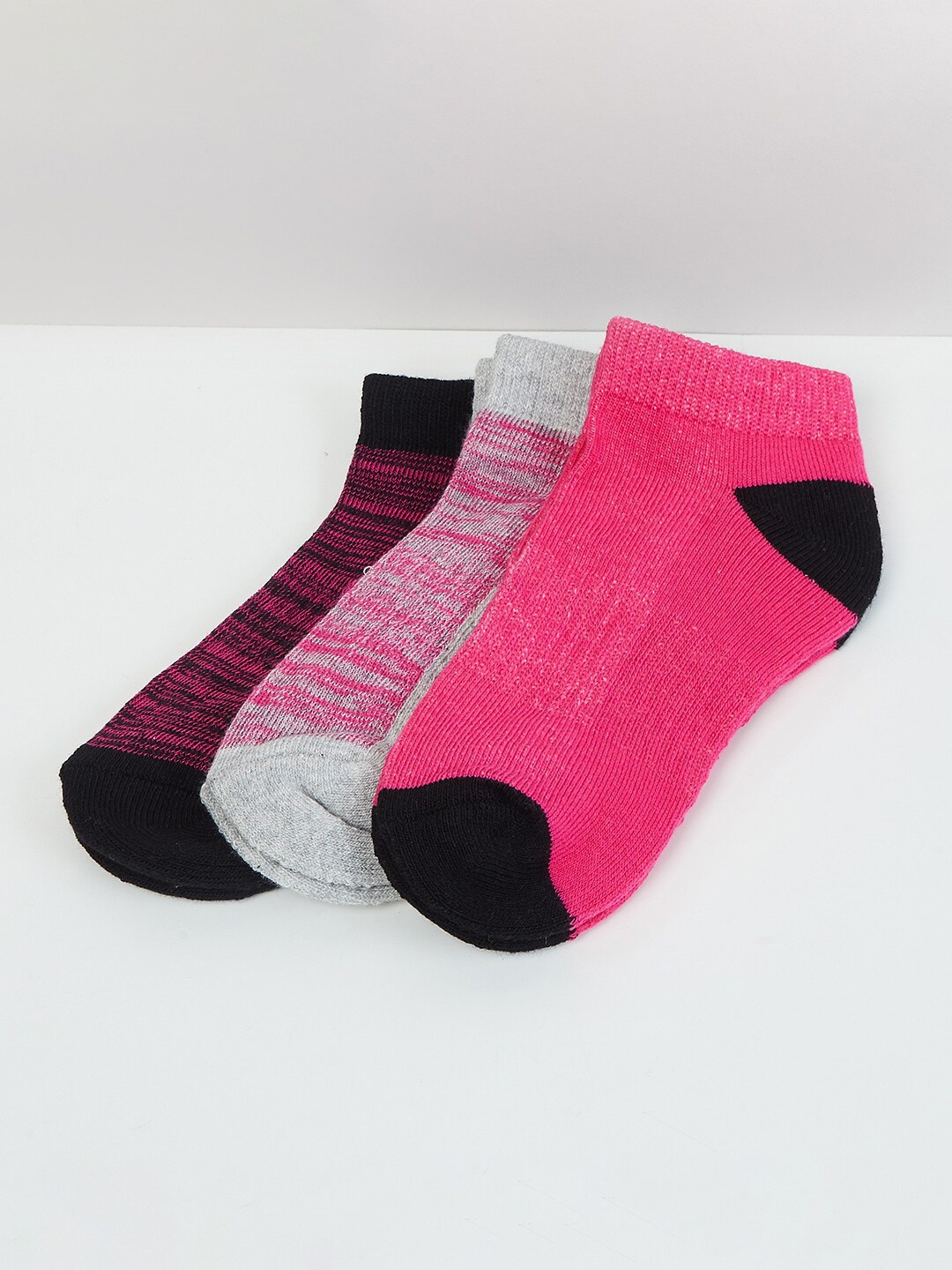

max Girls Pack of 3 Patterned Ankle-Length Socks, Pink