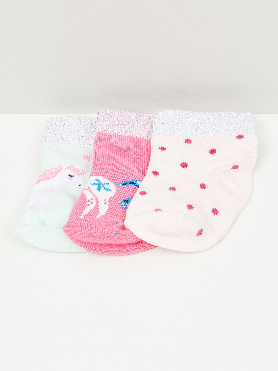 

max Infant Girls Pack of 3 Patterned Ankle Length Socks, Blue