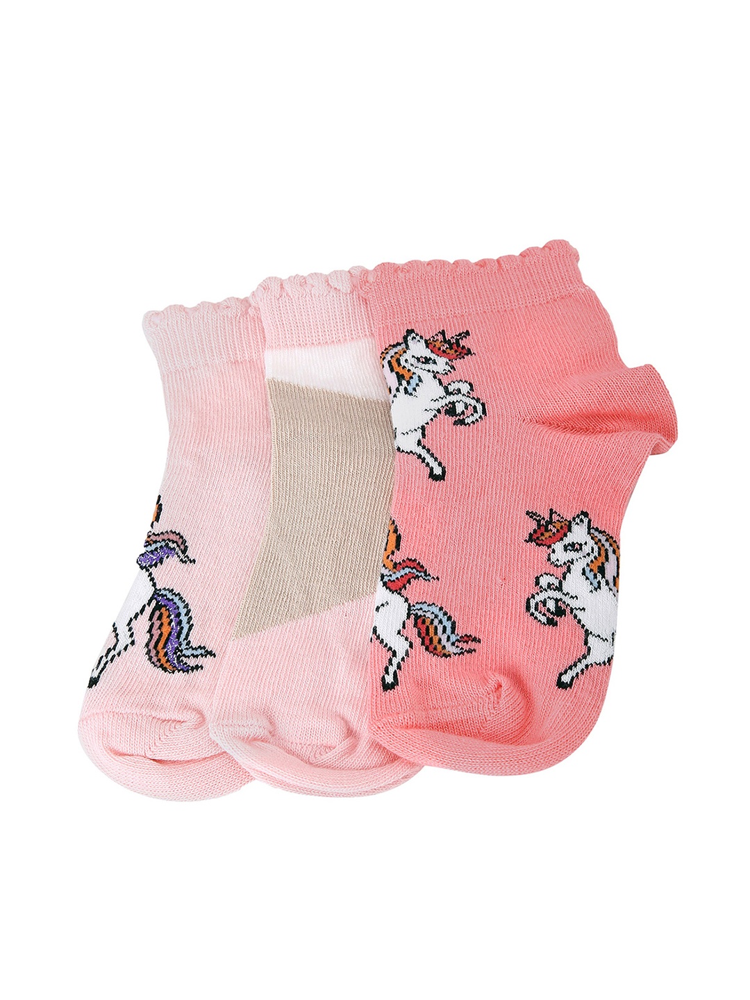 

max Girls Pack of 3 Patterned Ankle Length Socks, Pink