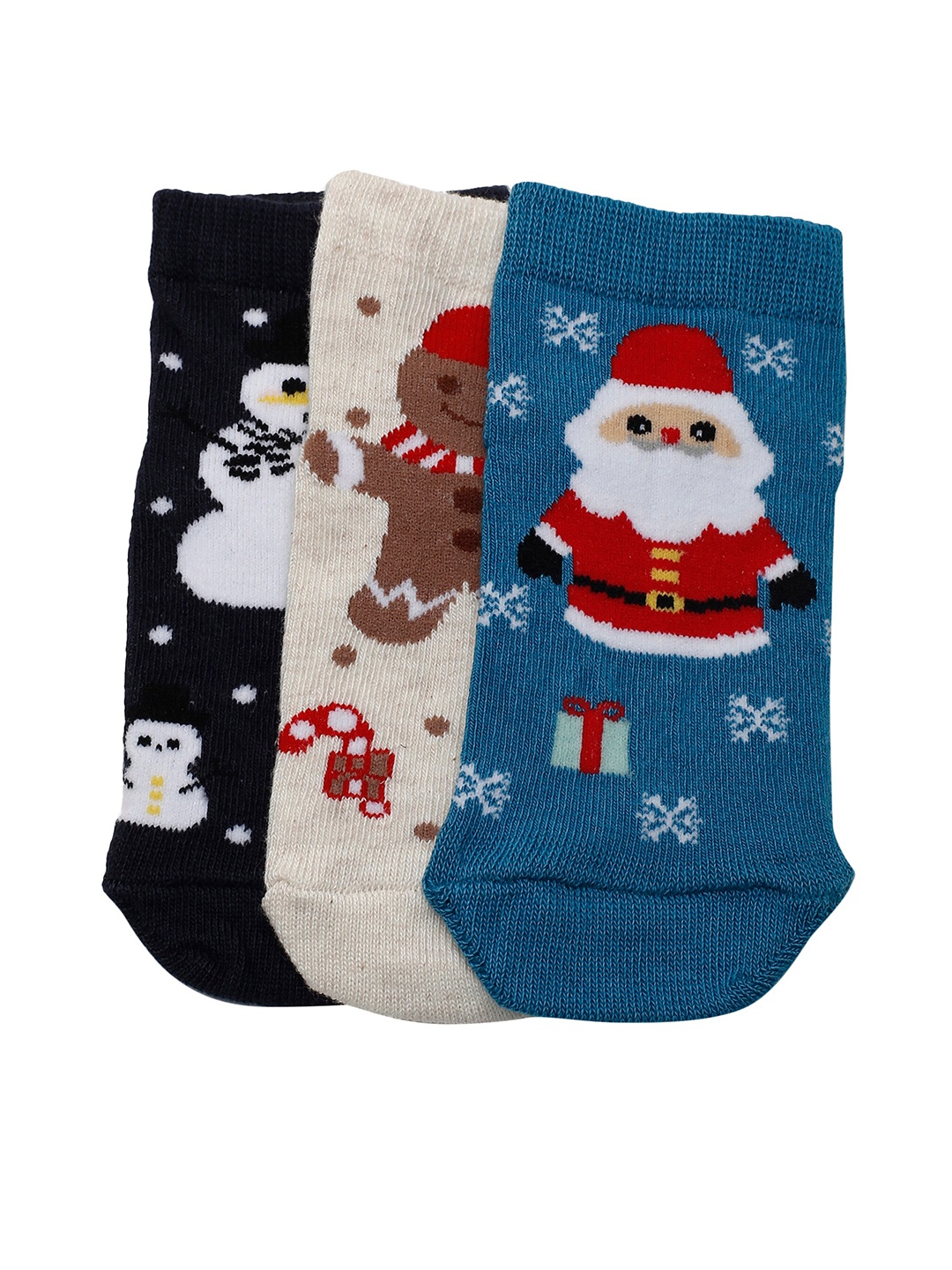 

max Girls Pack of 3 Christmas Patterned Ankle Length Socks, Blue
