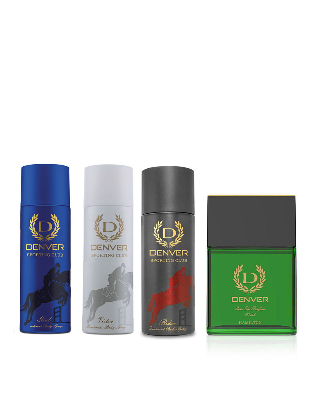 

Denver Men Hamilton Eau De Parfum 60ml + Set of 3 Deodorant Body Spray 200ml Each, Blue