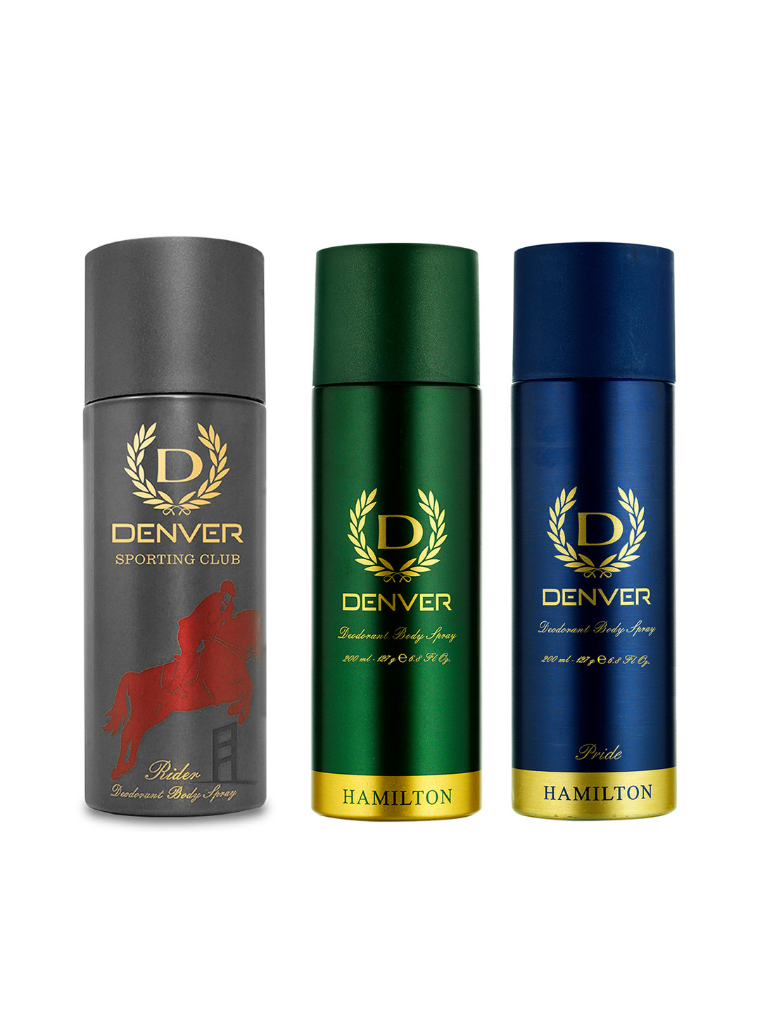 

Denver Men Set Of 3 Deodorant - Hamilton+ Hamilton Pride+ Sporting Club Rider- 200ml Each, Green
