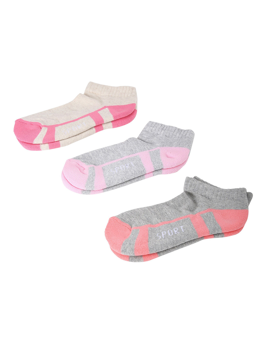 

max Girls Pack of 3 Colourblocked Ankle Length Socks, Grey