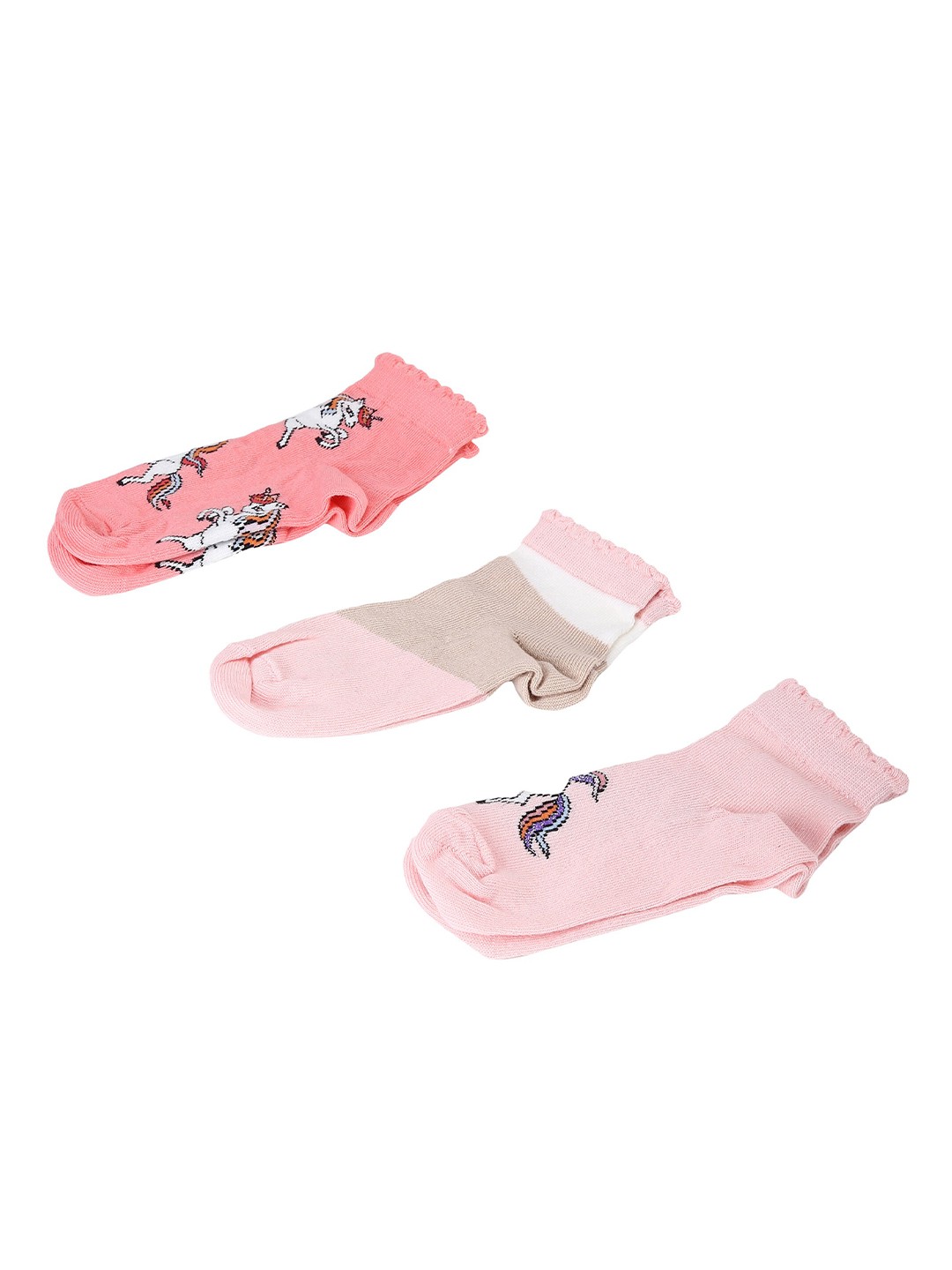 

max Girls Pack of 3 Patterned Ankle Length Socks, Pink