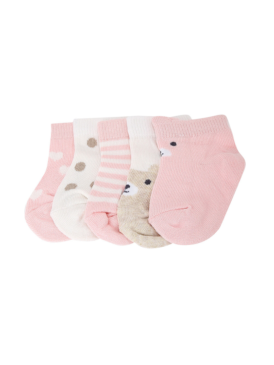 

max Infant Girls Pack of 5 Patterned Ankle Length Socks, Pink