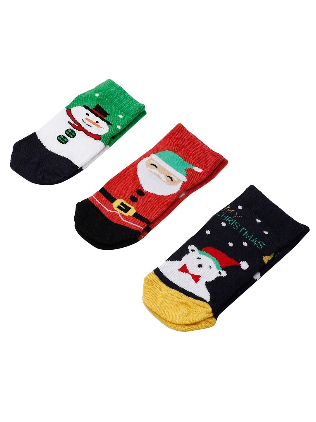 

max Boys Pack of 3 Santa Printed Ankle Length Socks, Black