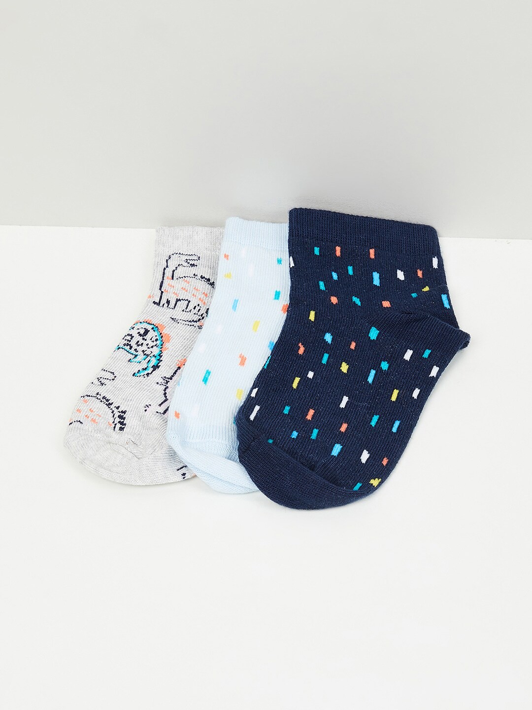 

max Boys Pack Of 3 Patterned Ankle-Length Socks, Grey