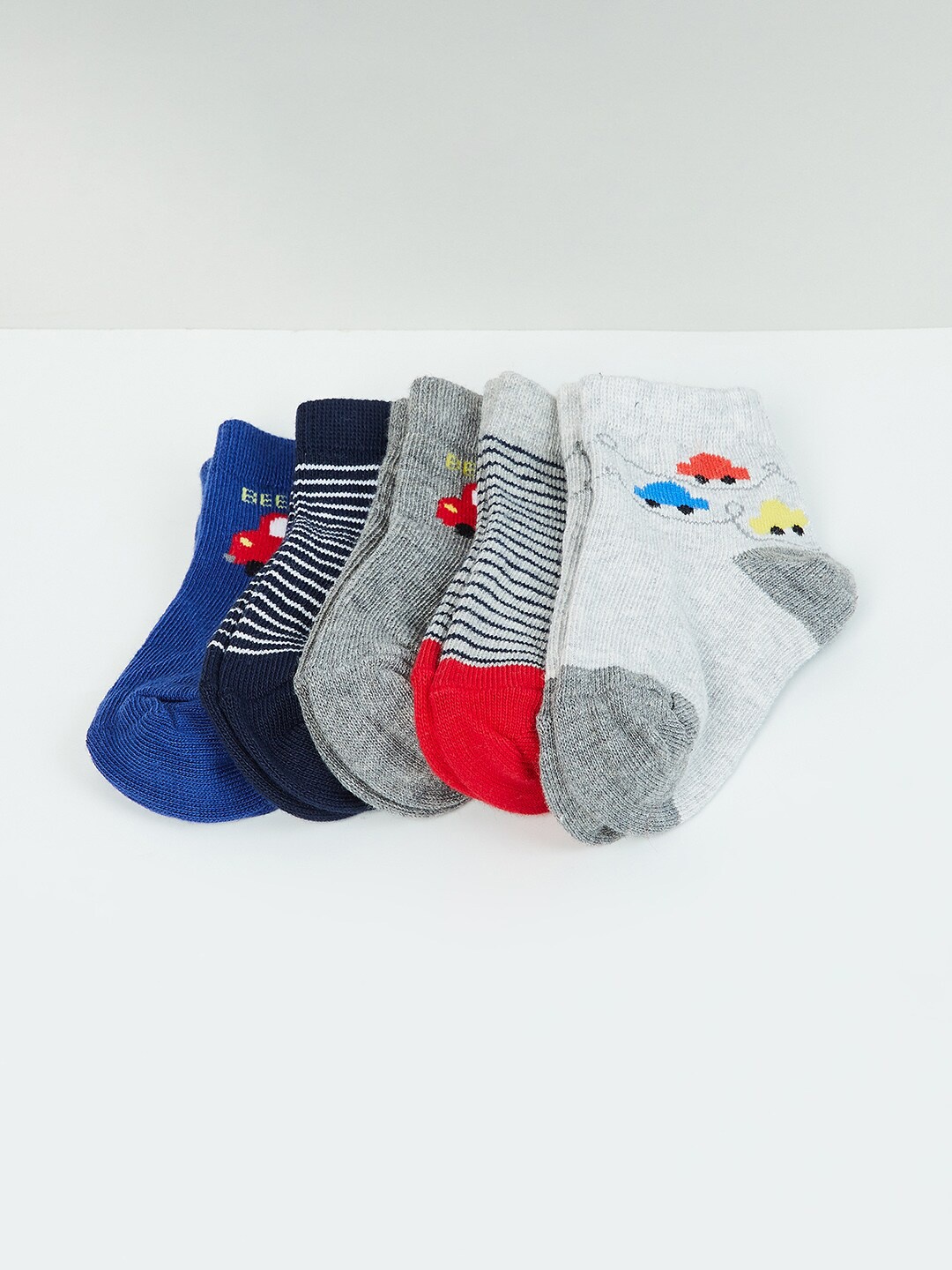

max Infants Pack Of 5 Ankle-Length Cotton Socks, Grey
