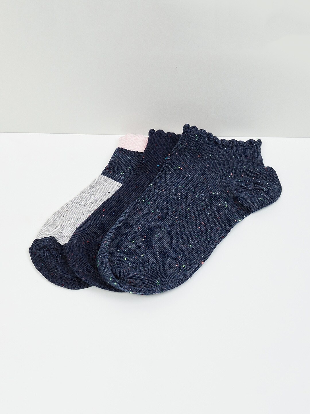 

max Women Pack Of 3 Ankle-Length Cotton Socks, Navy blue