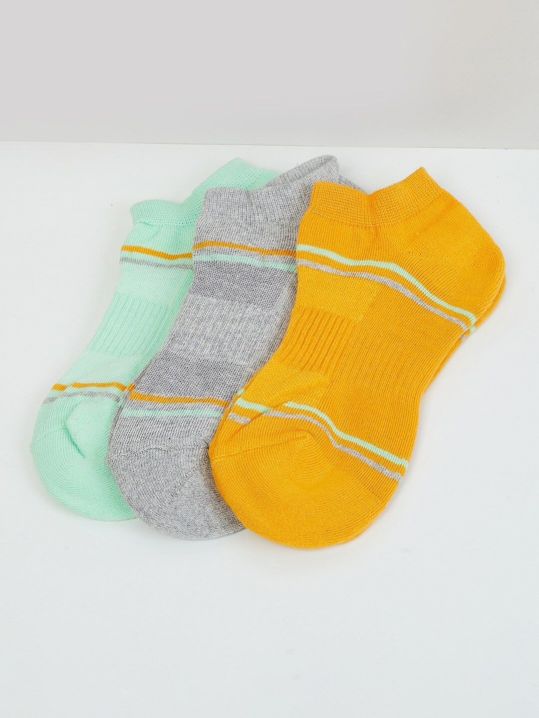 

max Women Pack Of 3 Striped Ankle-Length Cotton Socks, Mustard