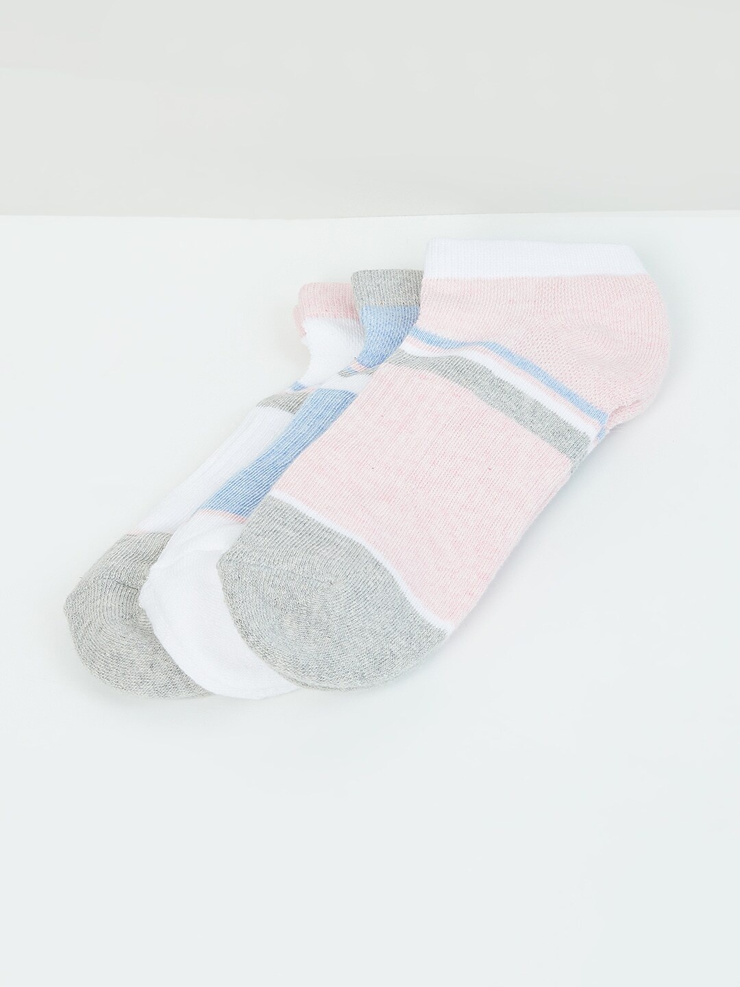 

max Women Pack Of 3 Striped Cotton Ankle-Length Socks, Blue