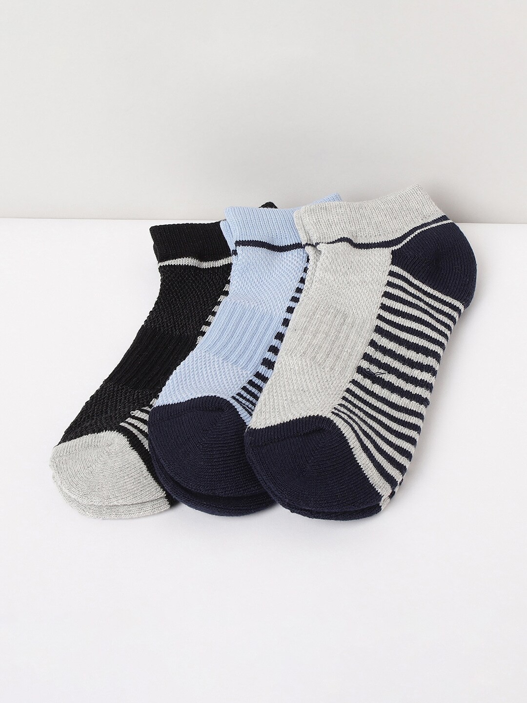 

max Men Pack Of 3 Striped Ankle-Length Socks, Black